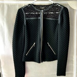 Rebecca Taylor Black Textured Jacket with Lace Detail